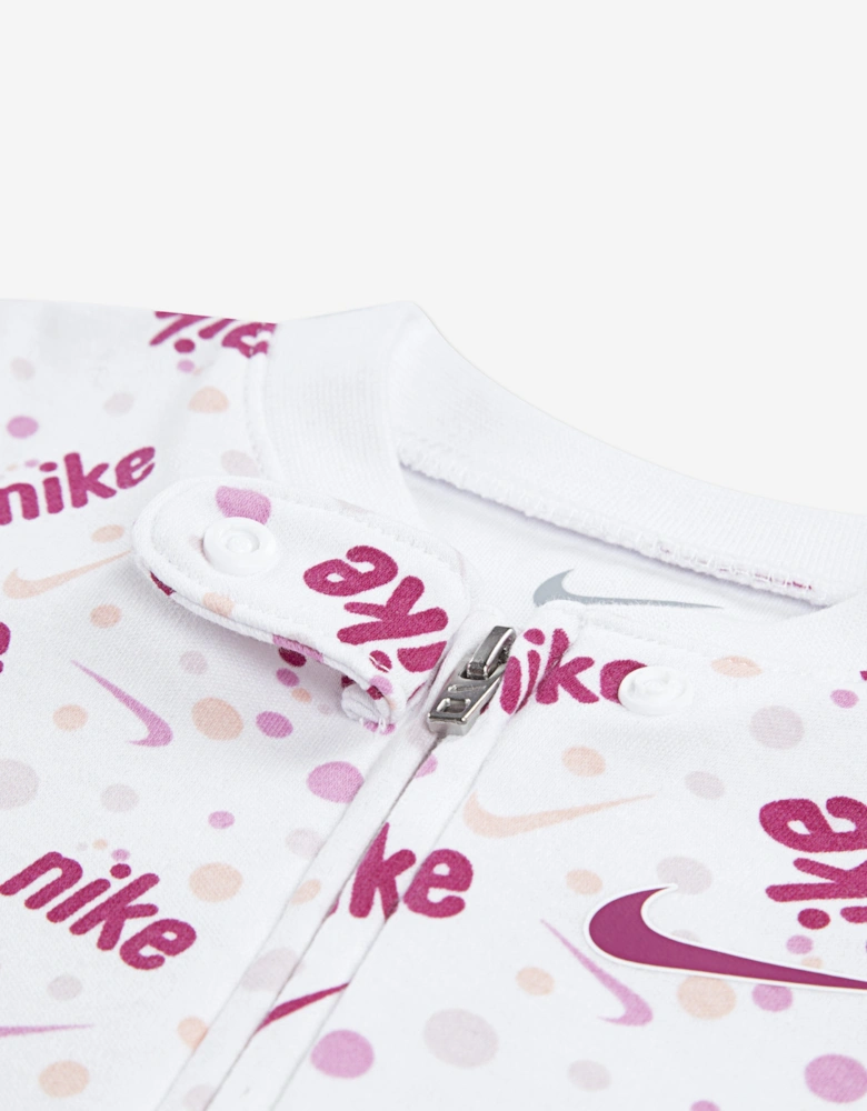 Baby Girls Play For All AOP Babygrow in White