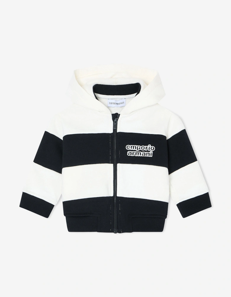 Baby Boys Striped Logo Zip Up Top in Navy
