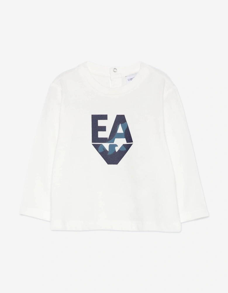 Baby Boys Long Sleeve Logo T-Shirt in Ivory