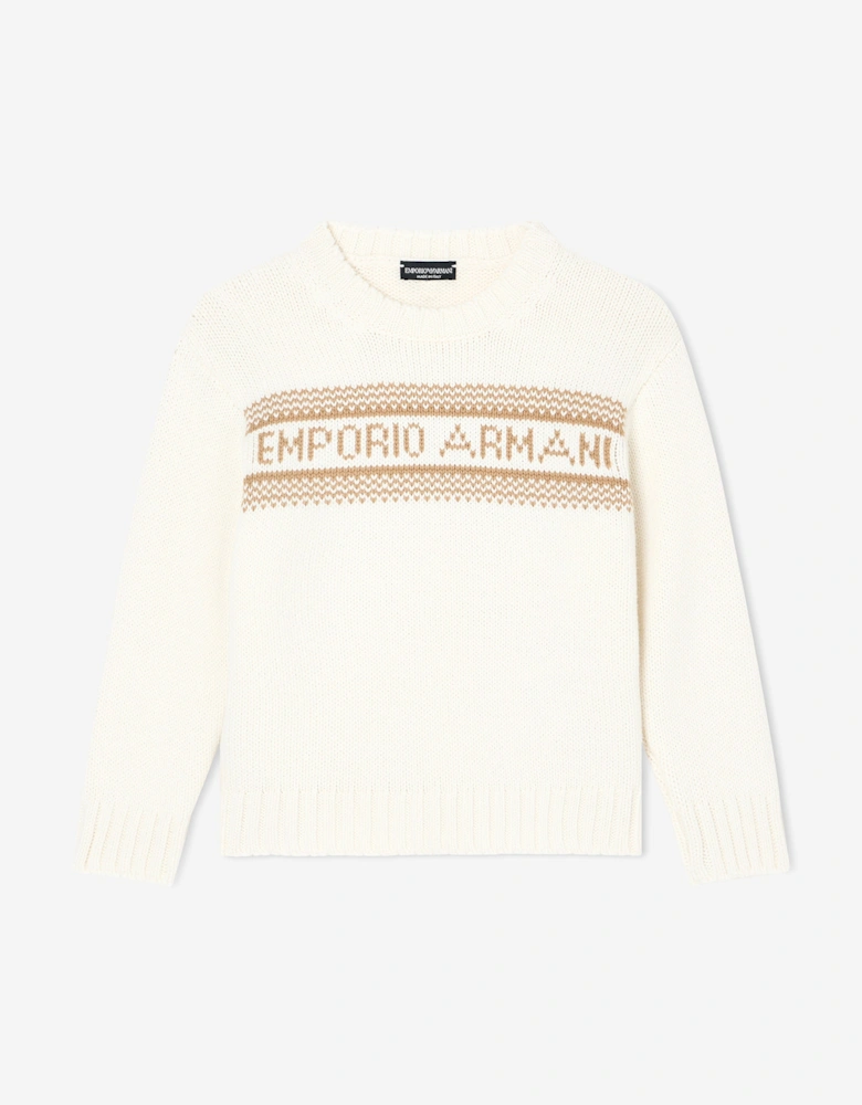 Kids Knitted Logo Jumper in Ivory
