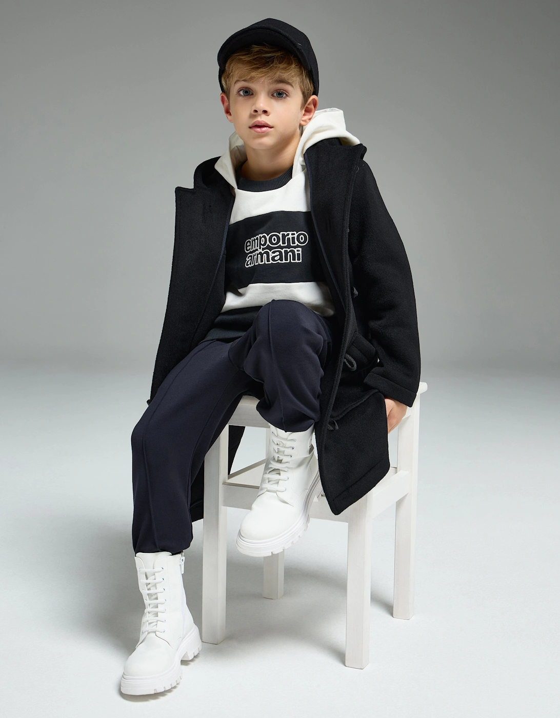 Boys Striped Logo Hoodie in Navy