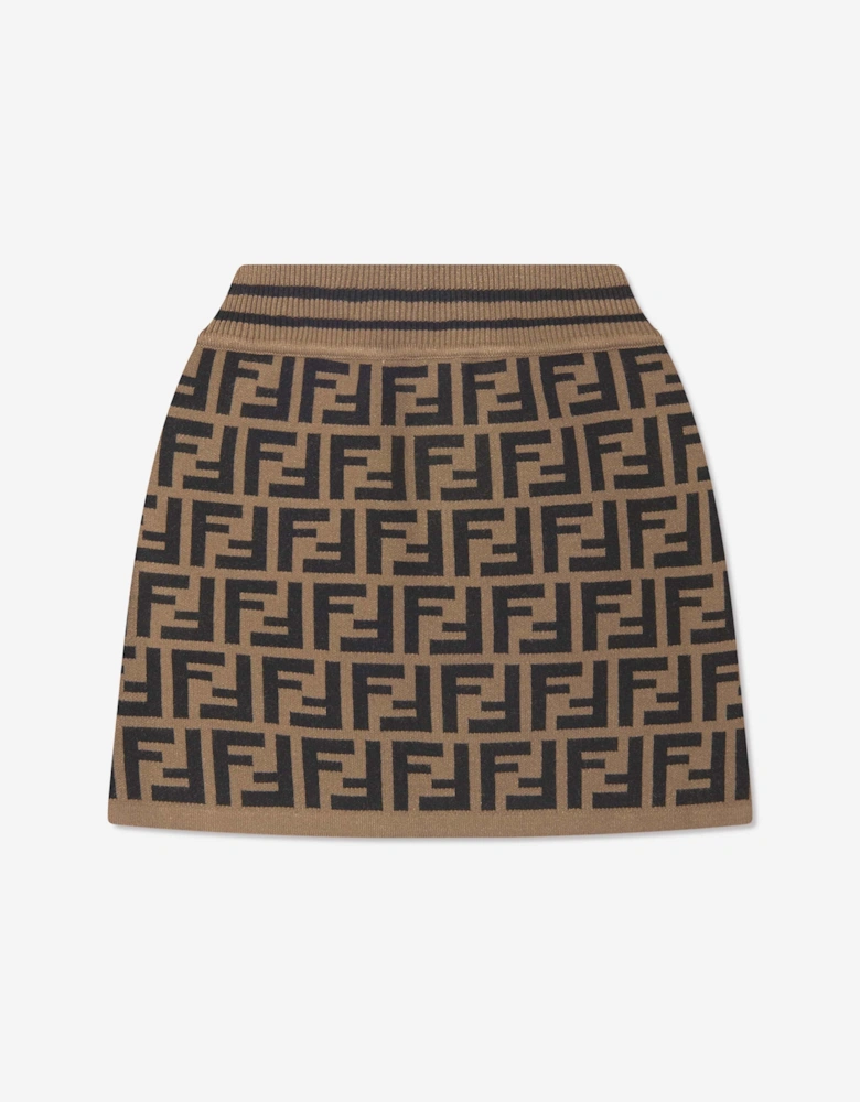 Girls FF Logo Knitted Skirt in Brown