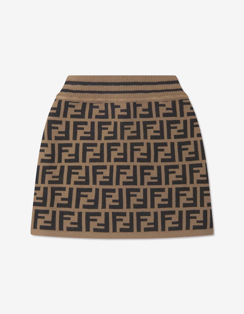 Girls FF Logo Knitted Skirt in Brown