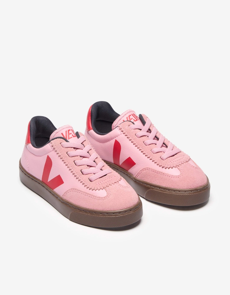 Girls Leather Small Volley Trainers in Pink