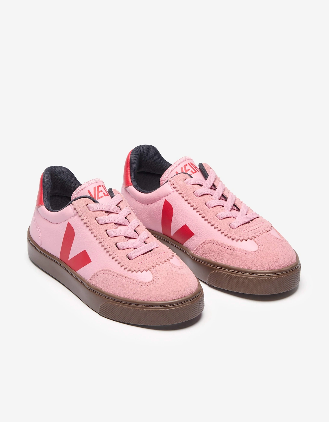 Girls Leather Small Volley Trainers in Pink