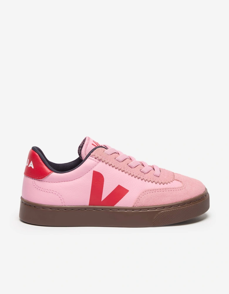 Girls Leather Small Volley Trainers in Pink