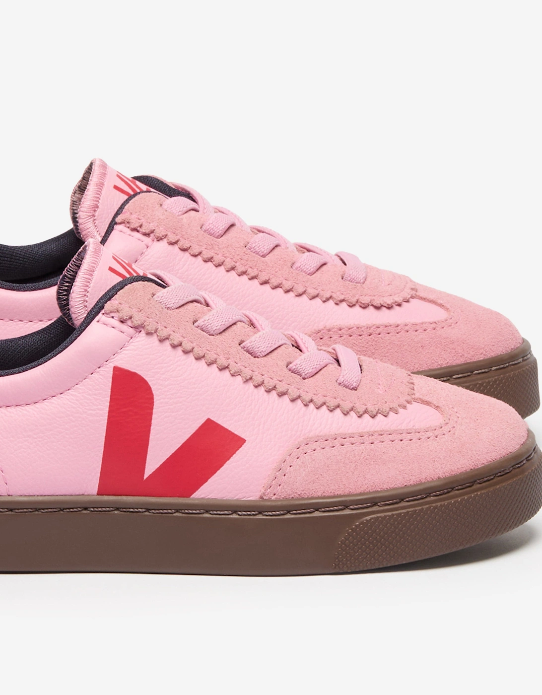 Girls Leather Small Volley Trainers in Pink