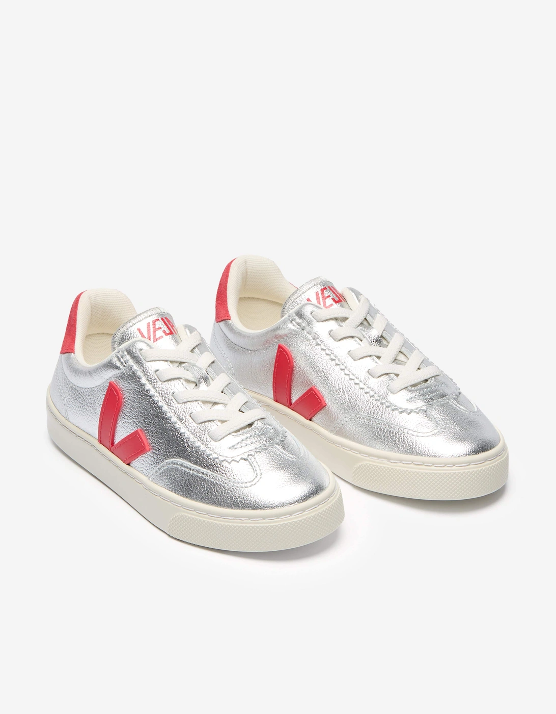 Girls Leather Small Volley Trainers in Silver