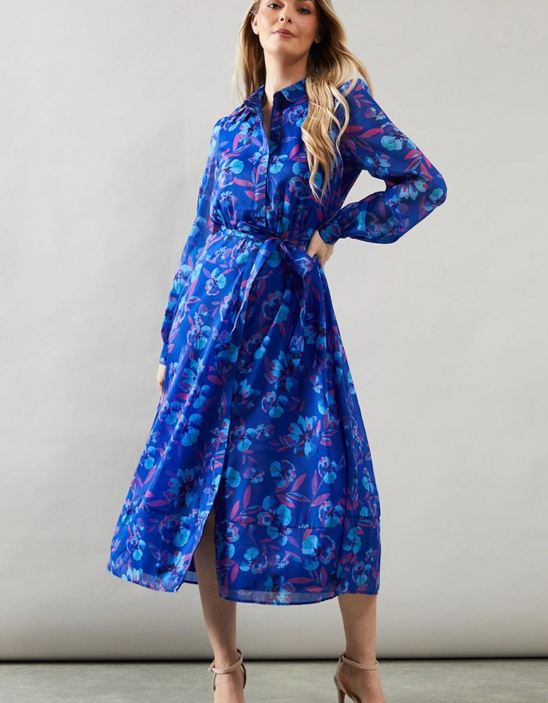Floral Organza Shirt Midi Dress