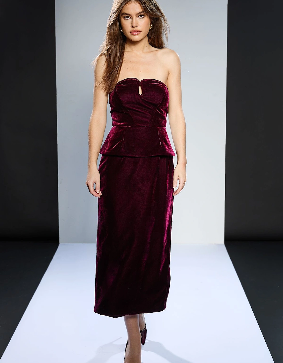 Stretch Velvet Strapless Dress, 2 of 1