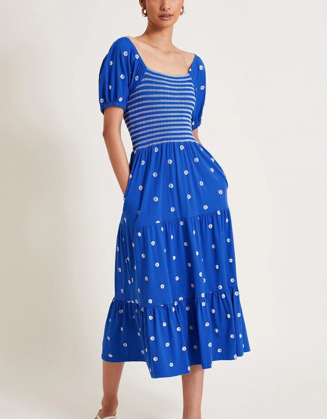 Susie Shirred Embroidered Midi Dress Blue, 2 of 1