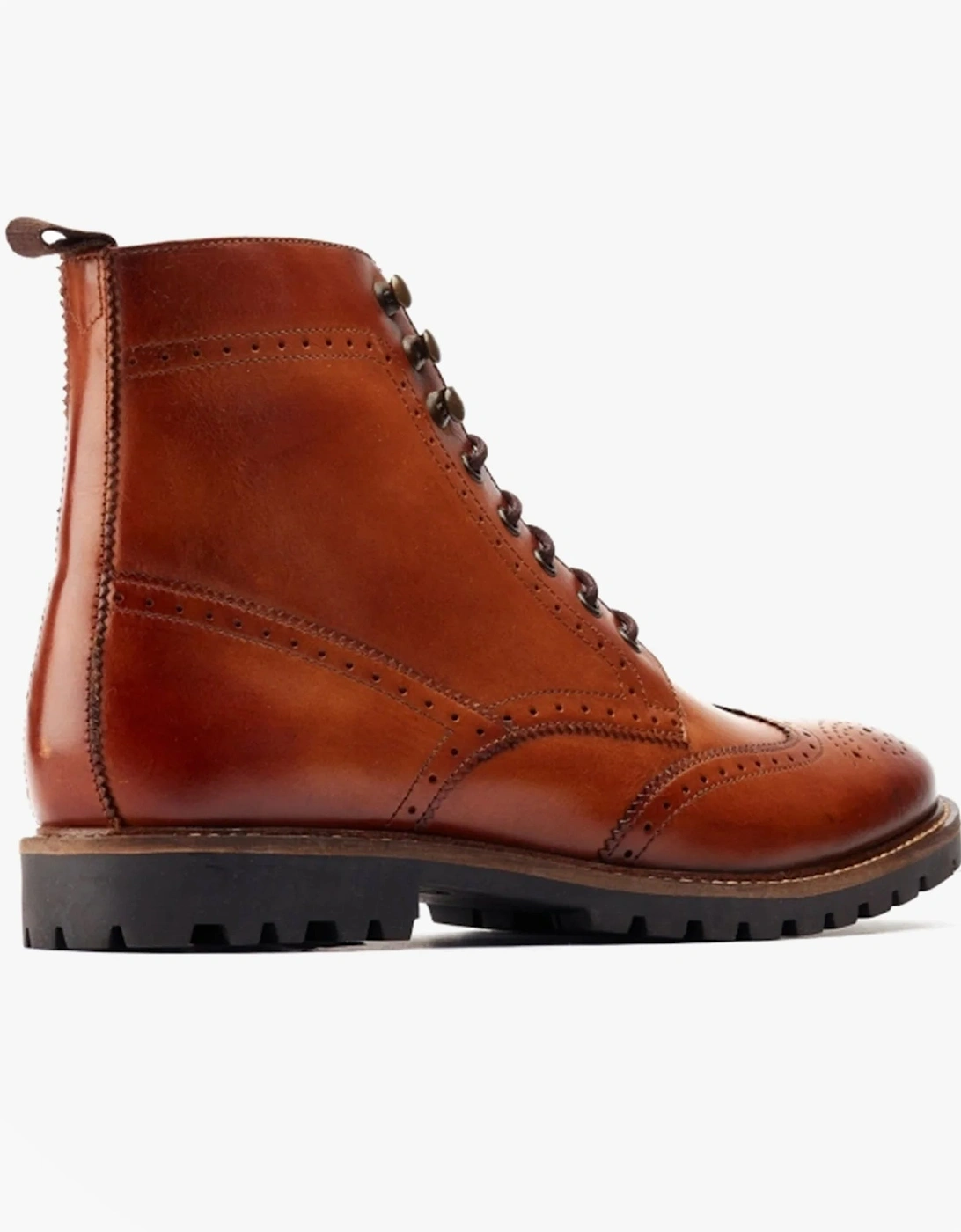 London BOONE Mens Leather Oxford Brogue Boots Tan