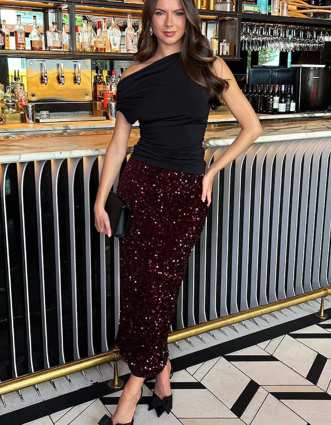 Wine Velvet Sequin Midi Skirt, 2 of 1