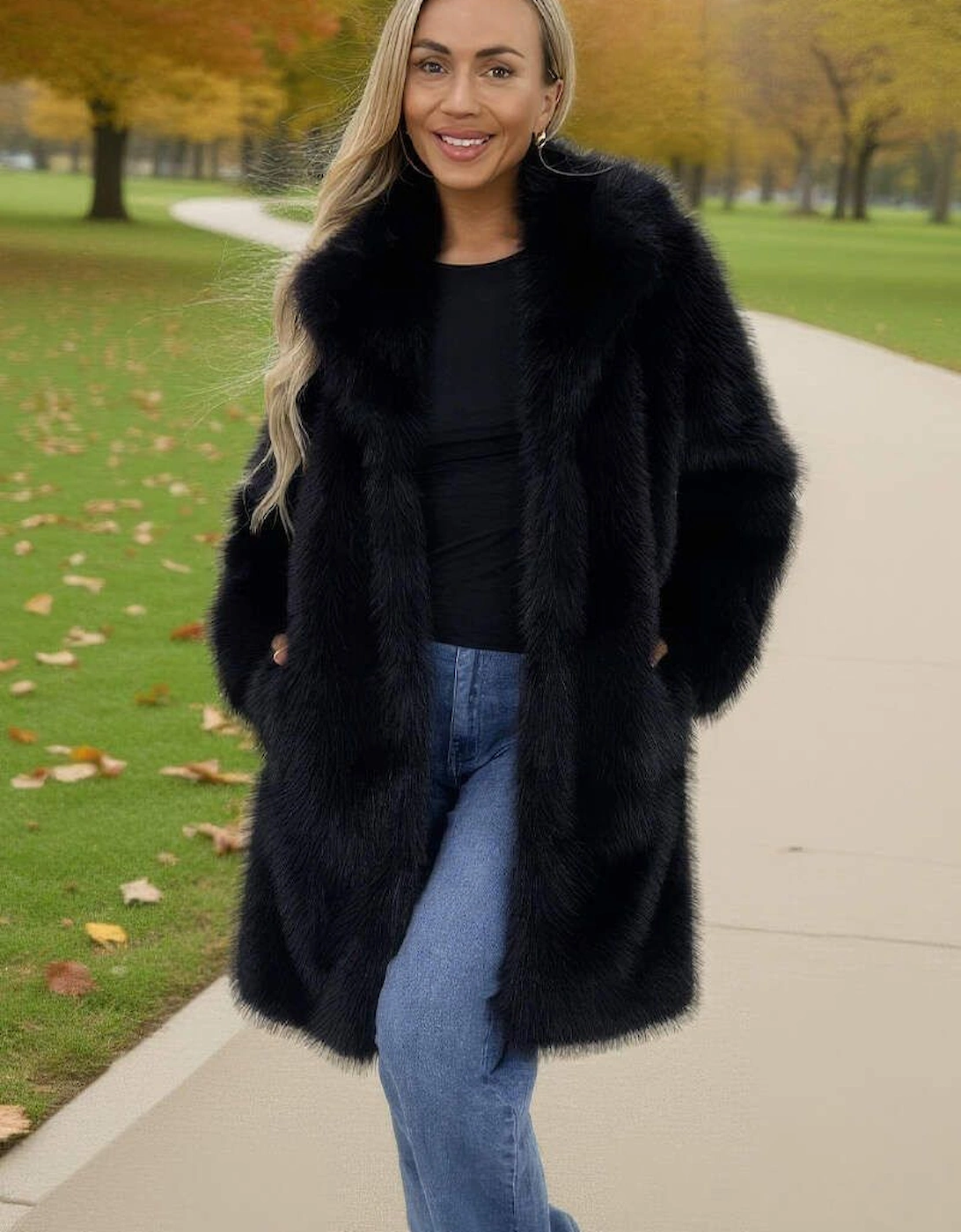 Black Faux Fur Longline Jacket, 2 of 1
