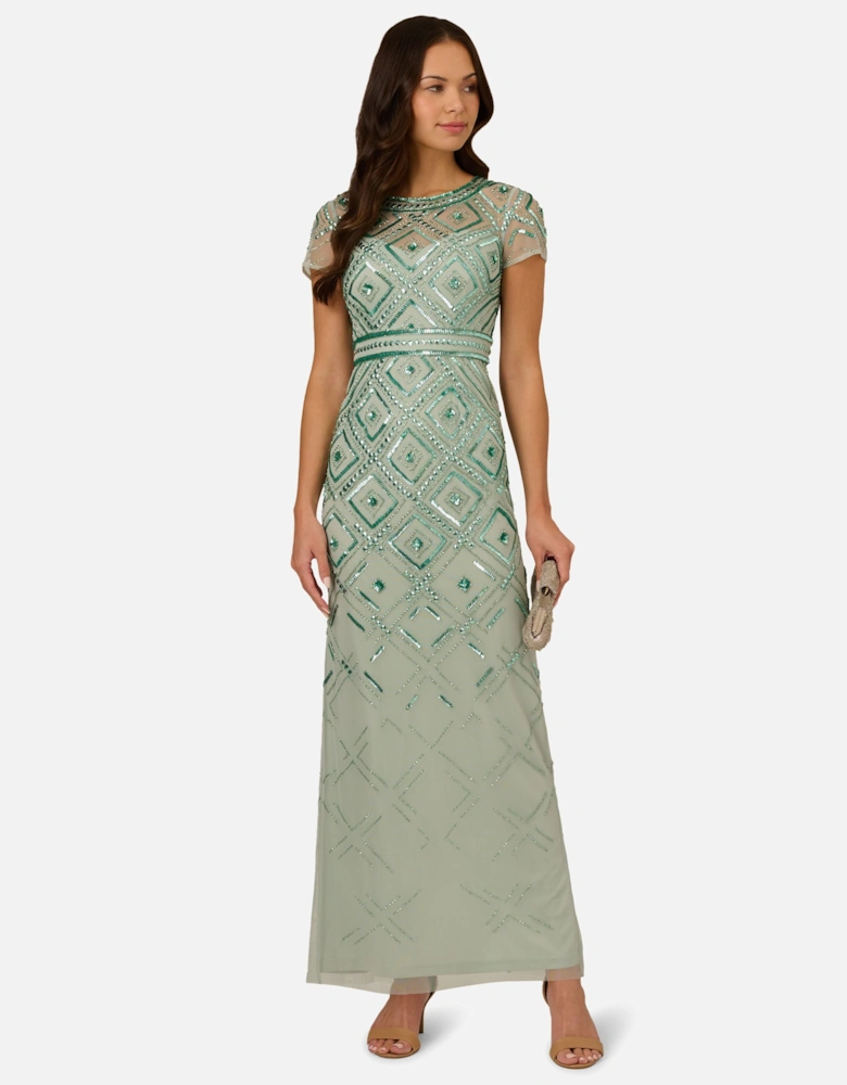 Beaded Long Column Dress