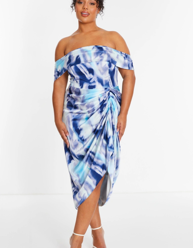 Curve Marble Print Bardot Midi Dress