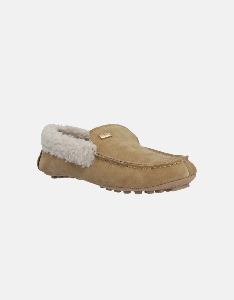 Womens Sherpa Collar Moccasin Slippers - Biscuit