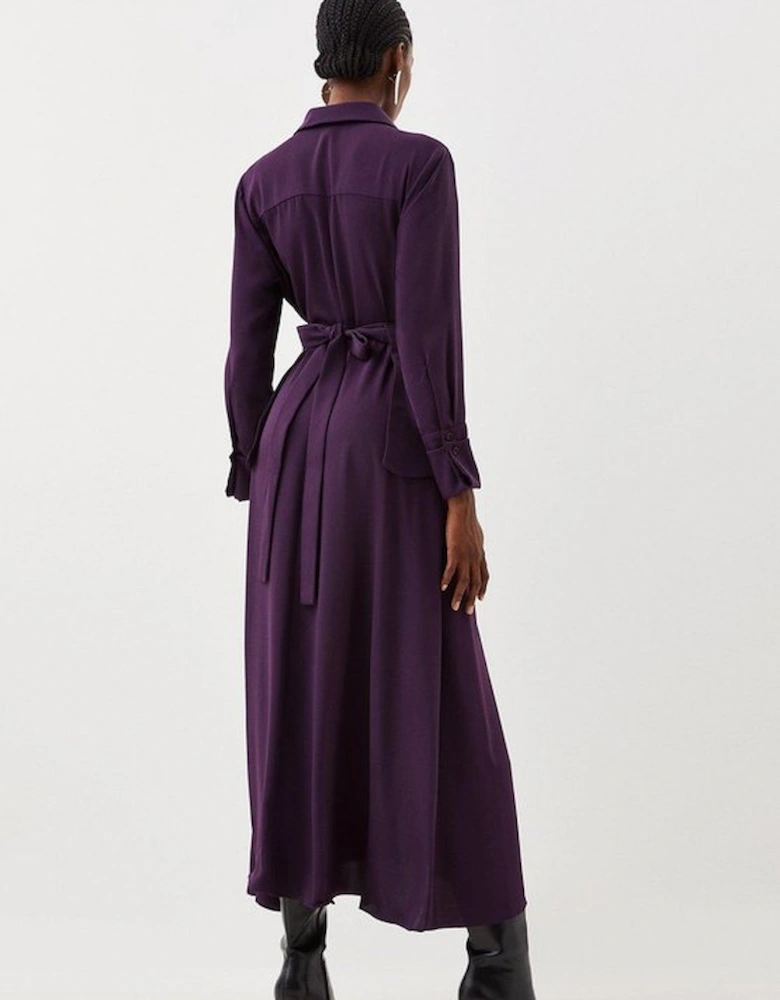 Soft Tailored Belted Maxi Shirt Dress