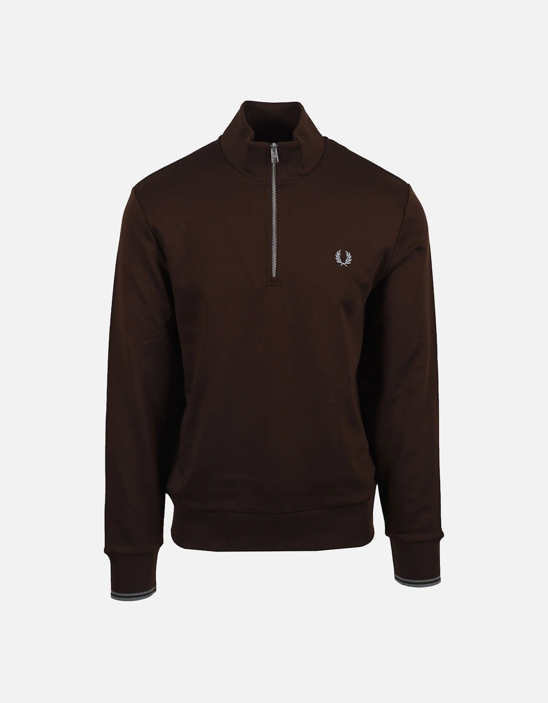 Men's FRED PERRY HALF ZIP SWEATSHIRT BURNT TOBACCO/ STOCKPORT BLUE - Brown - Size: SIZE xl