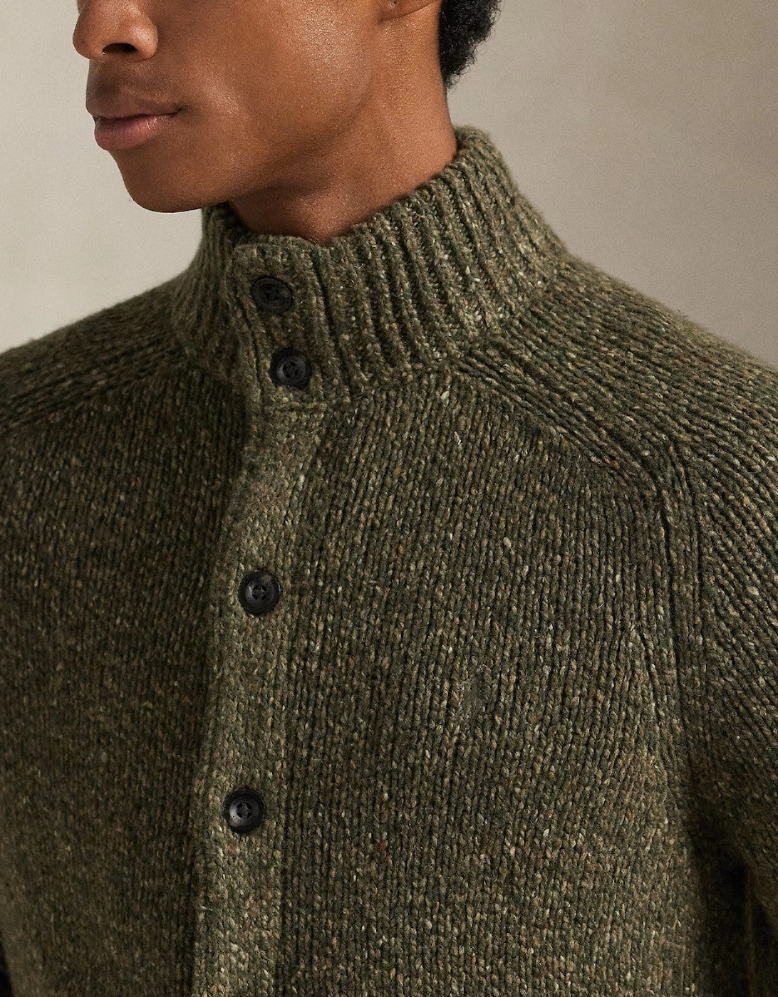 Wool Blend Cardigan 001 Olive Marl