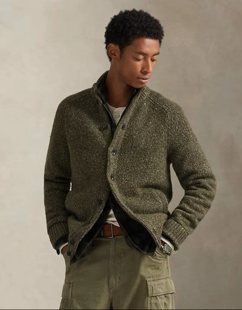Wool Blend Cardigan 001 Olive Marl