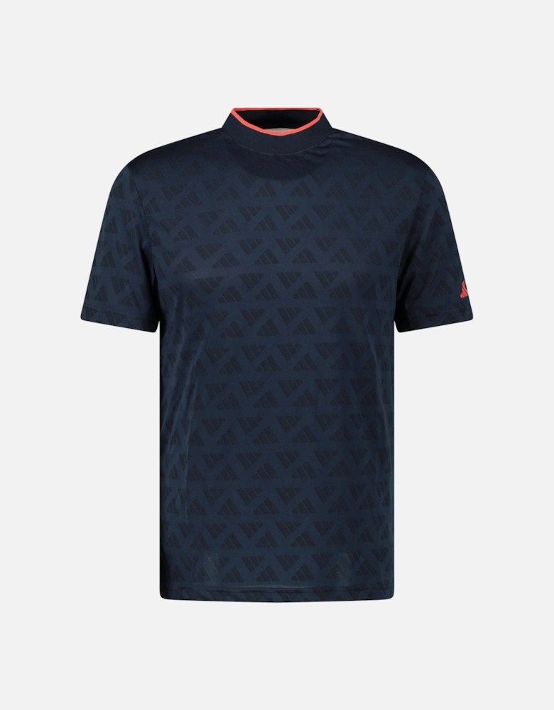 Jacquard Mock Golf Polo Shirt in Black and Collegiate Navy