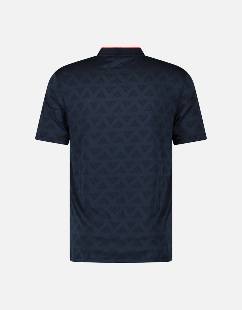 Jacquard Mock Golf Polo Shirt in Black and Collegiate Navy