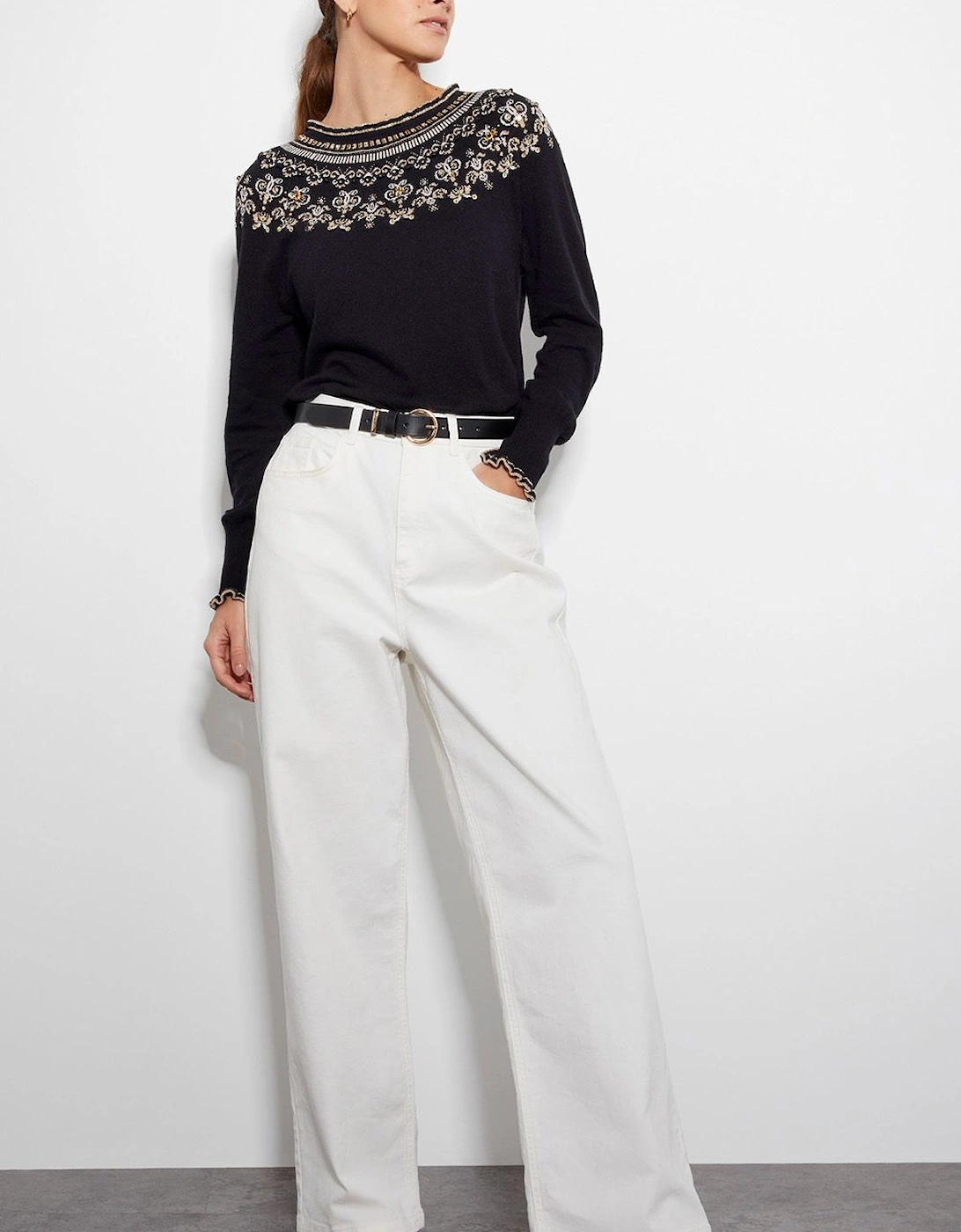 Flo Sequin Fair Isle Jumper Black, 2 of 1