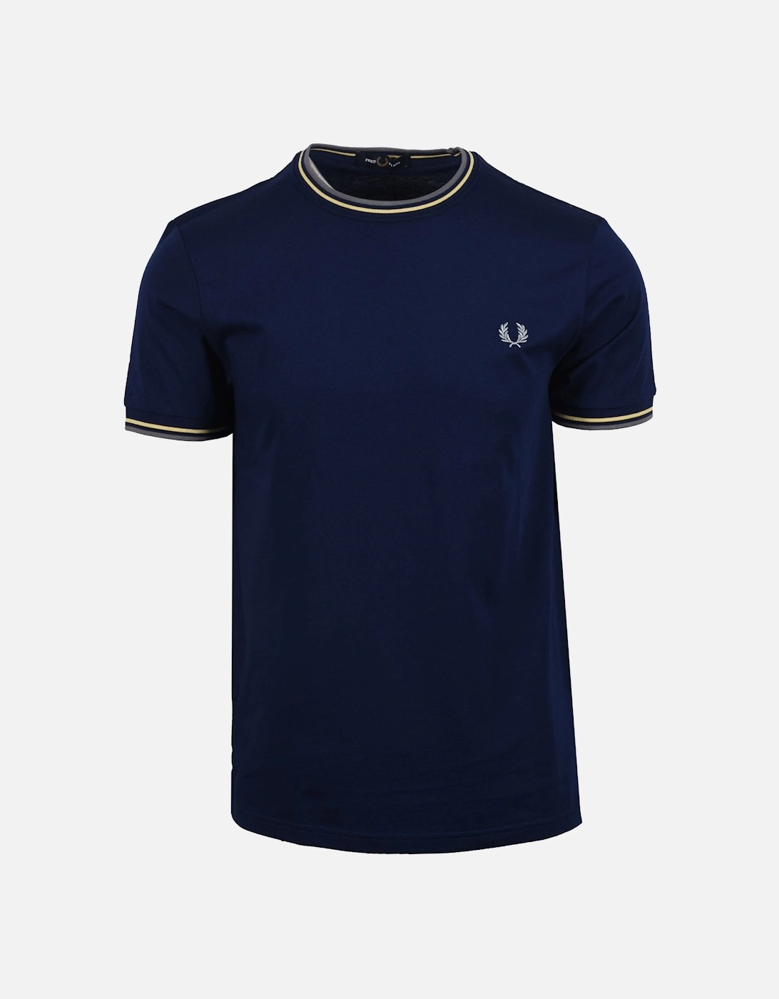 Men's FRED PERRY TWIN TIPPED TSHIRT FRENCH NAVY/GOLD/BLUE - Size: 42