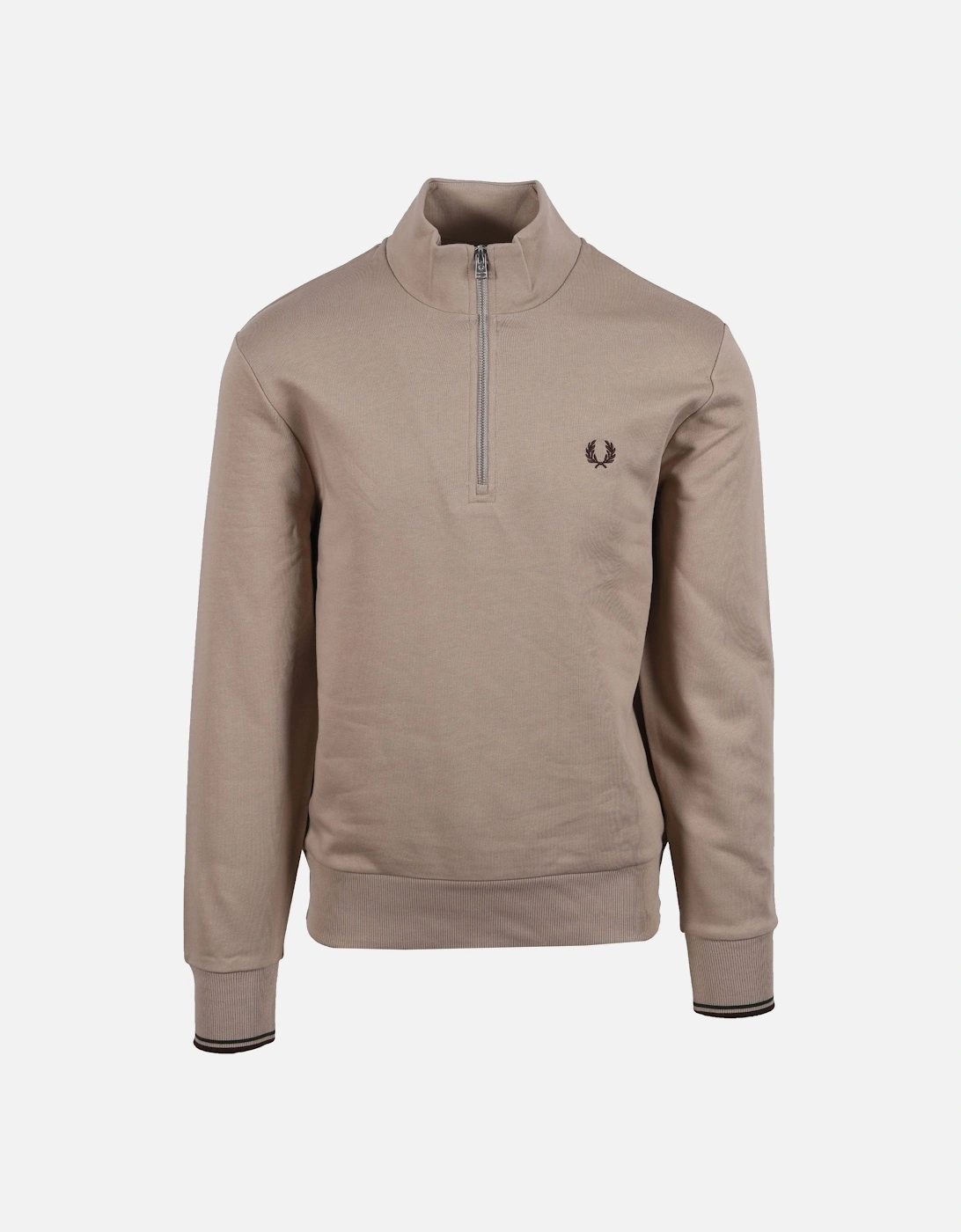 Men's FRED PERRY HALF ZIP SWEATSHIRT WARM OAT/COURT GREEN/BURNT TOB - Tan - Size: SIZE 3xl