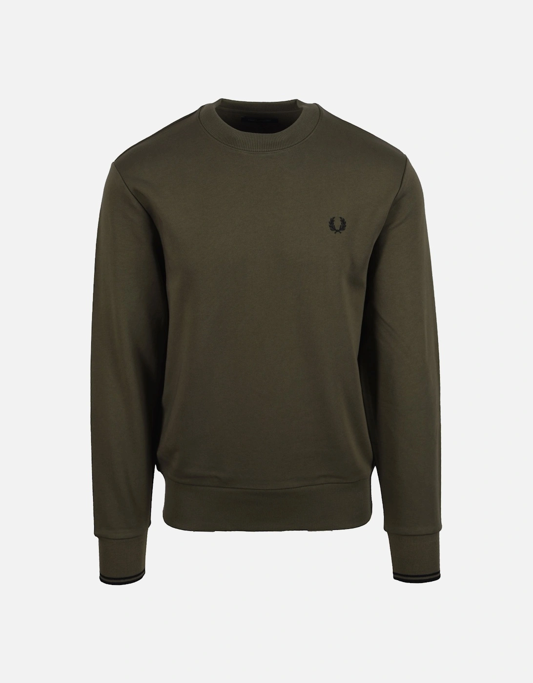 Men's FRED PERRY CREW NECK SWEATSHIRT GREEN/ BLACK - Tan - Size: 42