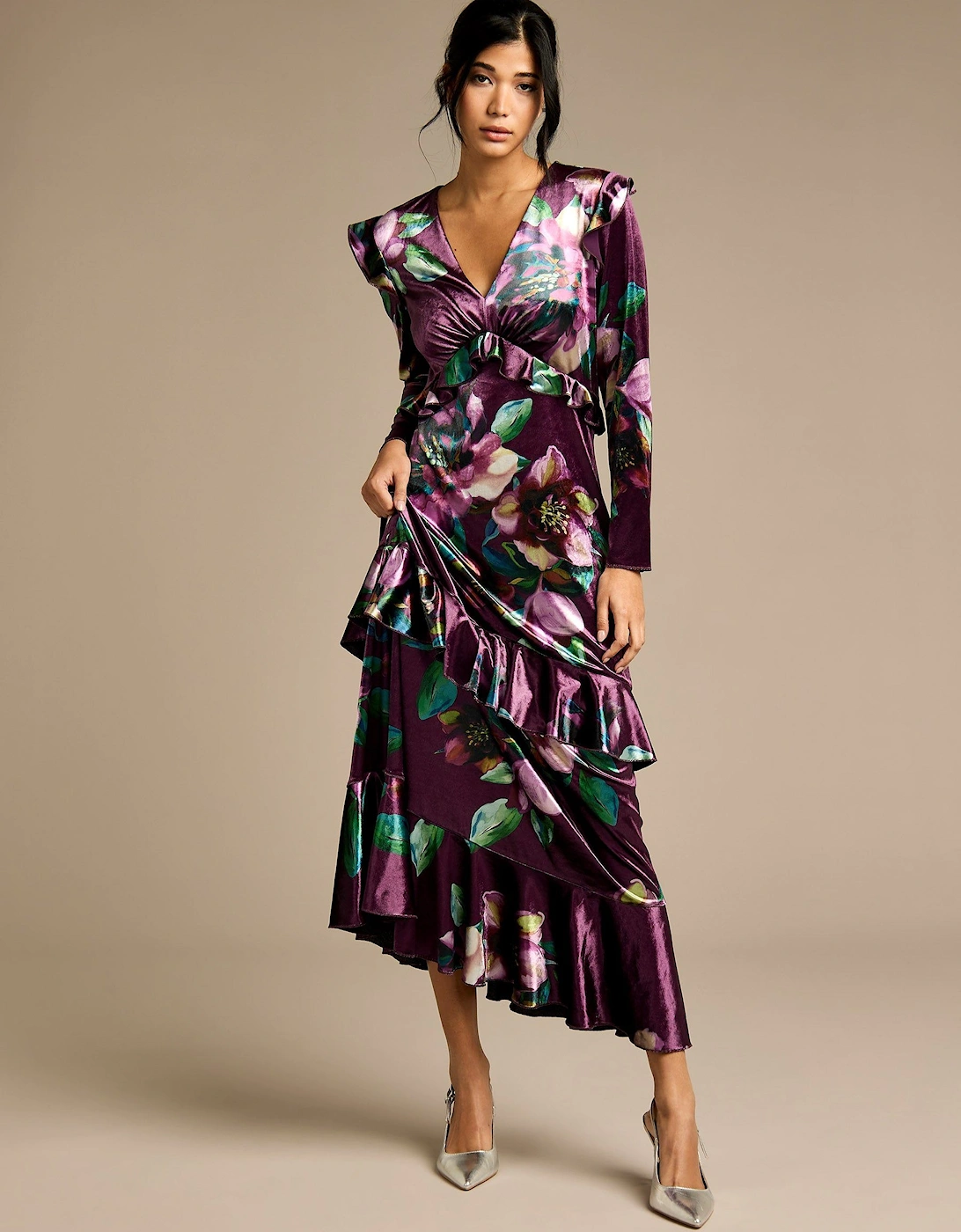 Odette Purple Floral Velvet Maxi Dress, 2 of 1
