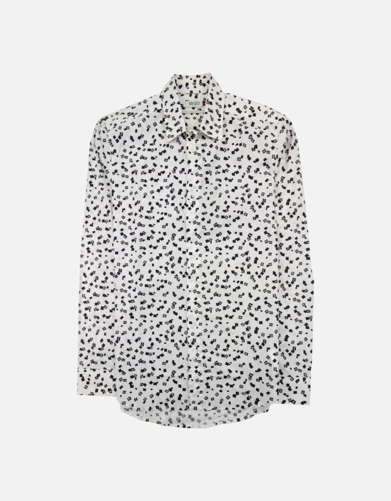All Over Print Letter Print Slim Fit Shirt White