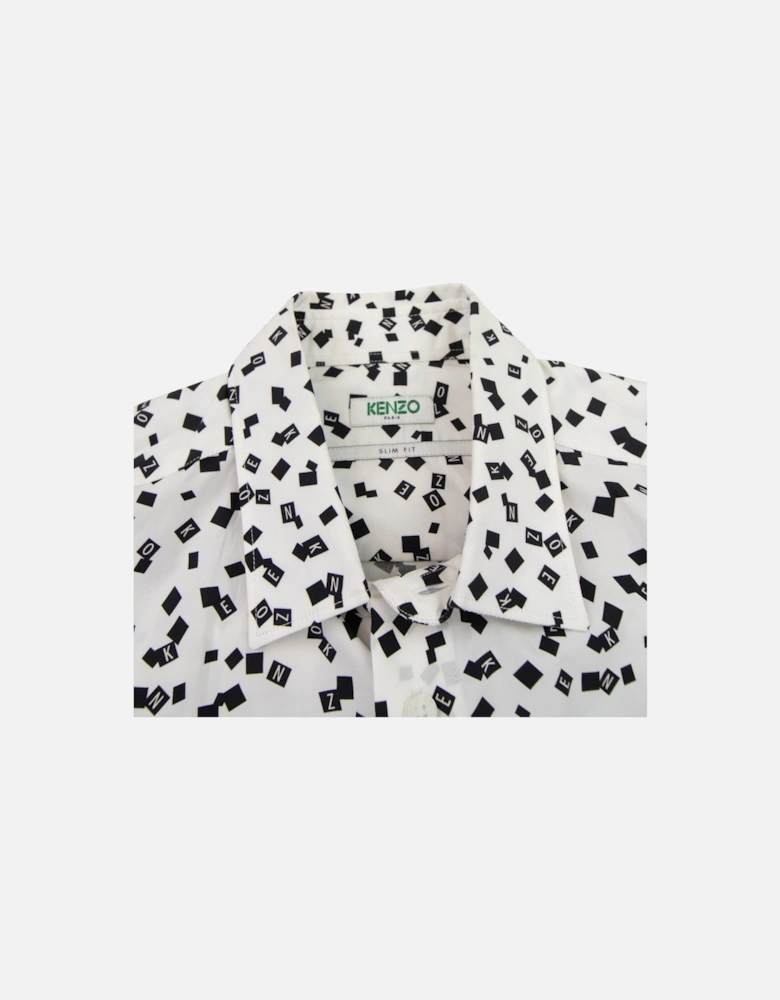 All Over Print Letter Print Slim Fit Shirt White