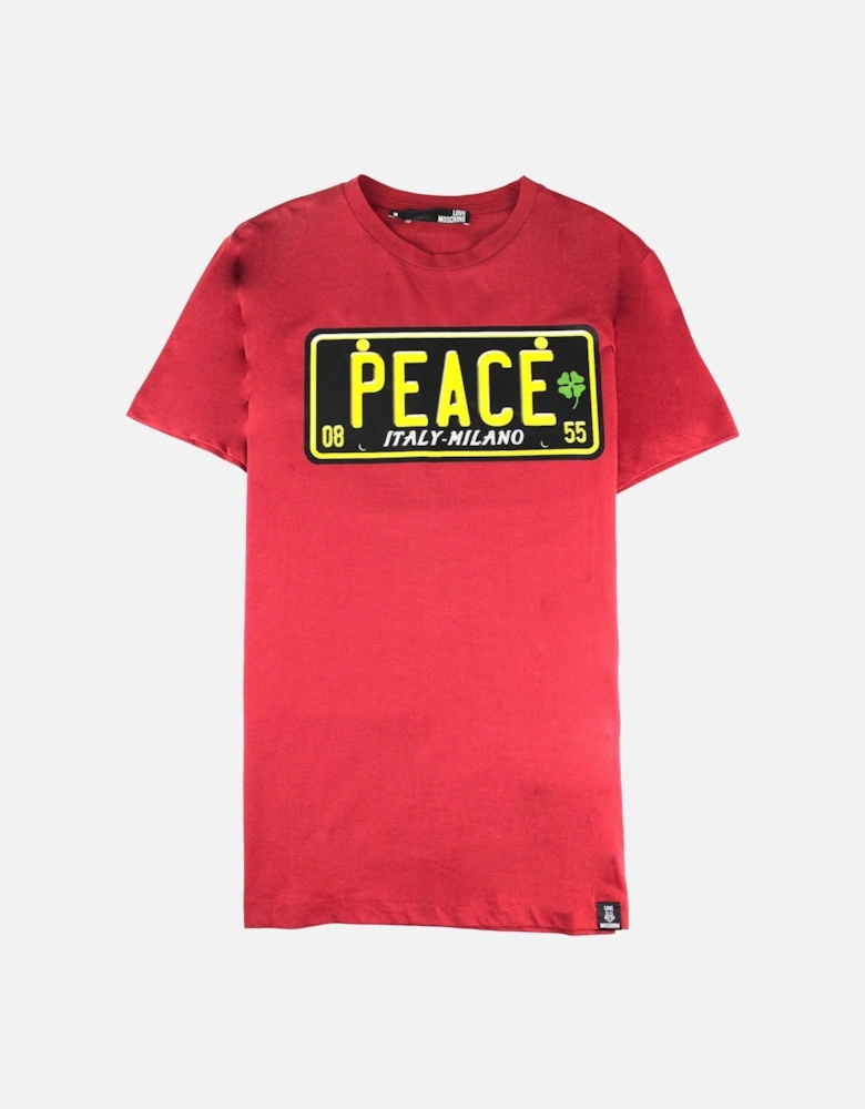 Peace Logo Printed T Shirt Red