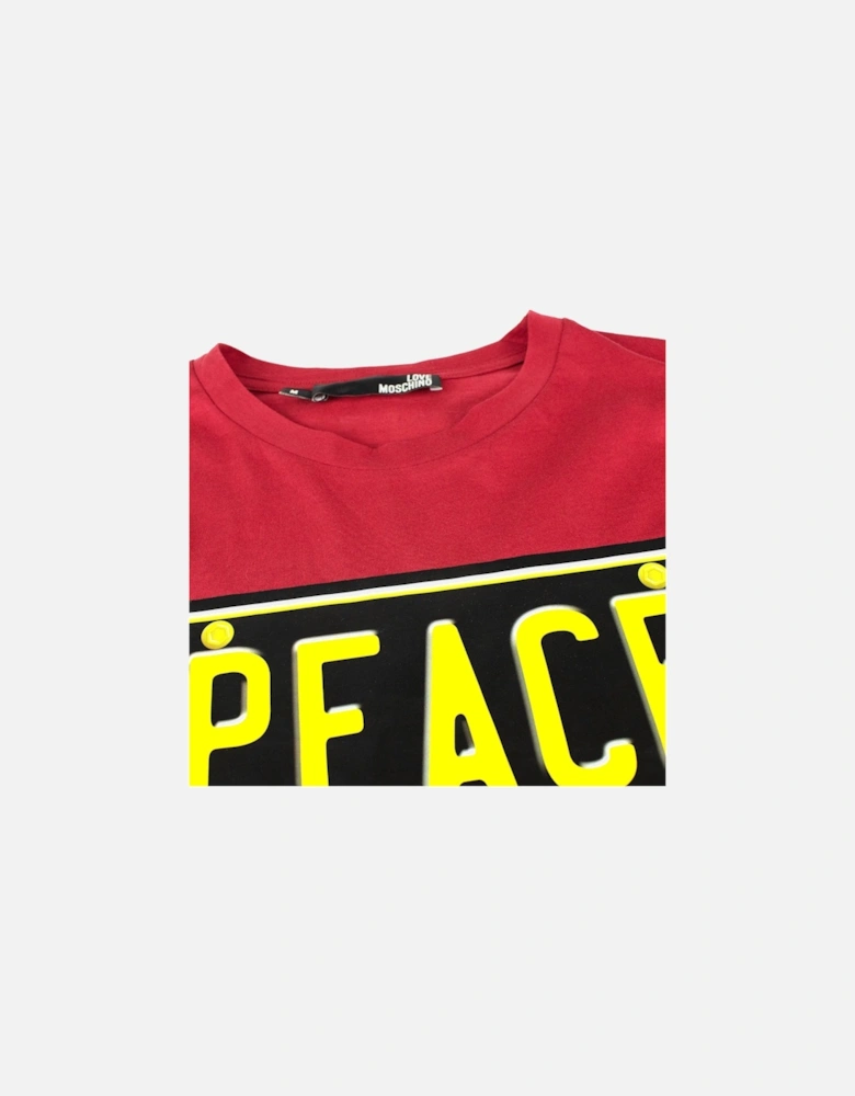 Peace Logo Printed T Shirt Red