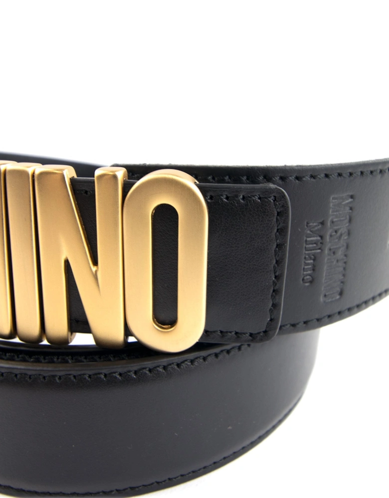 Couture Gold Logo Calfskin Belt Black