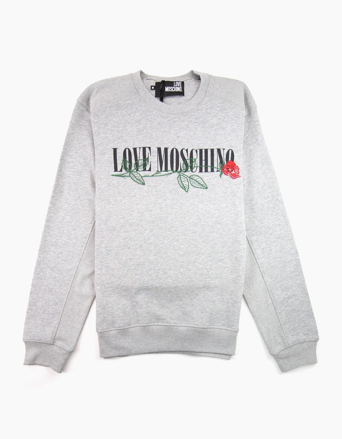 Love Moschino Men's Grey Rose Logo Sweatshirt  Xl