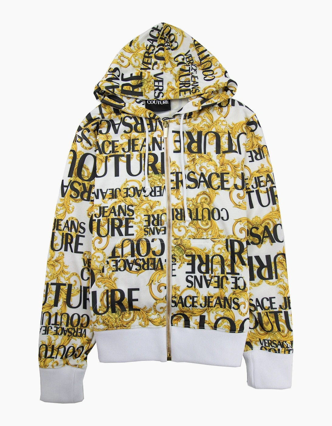 Men's Versace Jeans Couture Baroque Print Zip Hoody White - Size: 36
