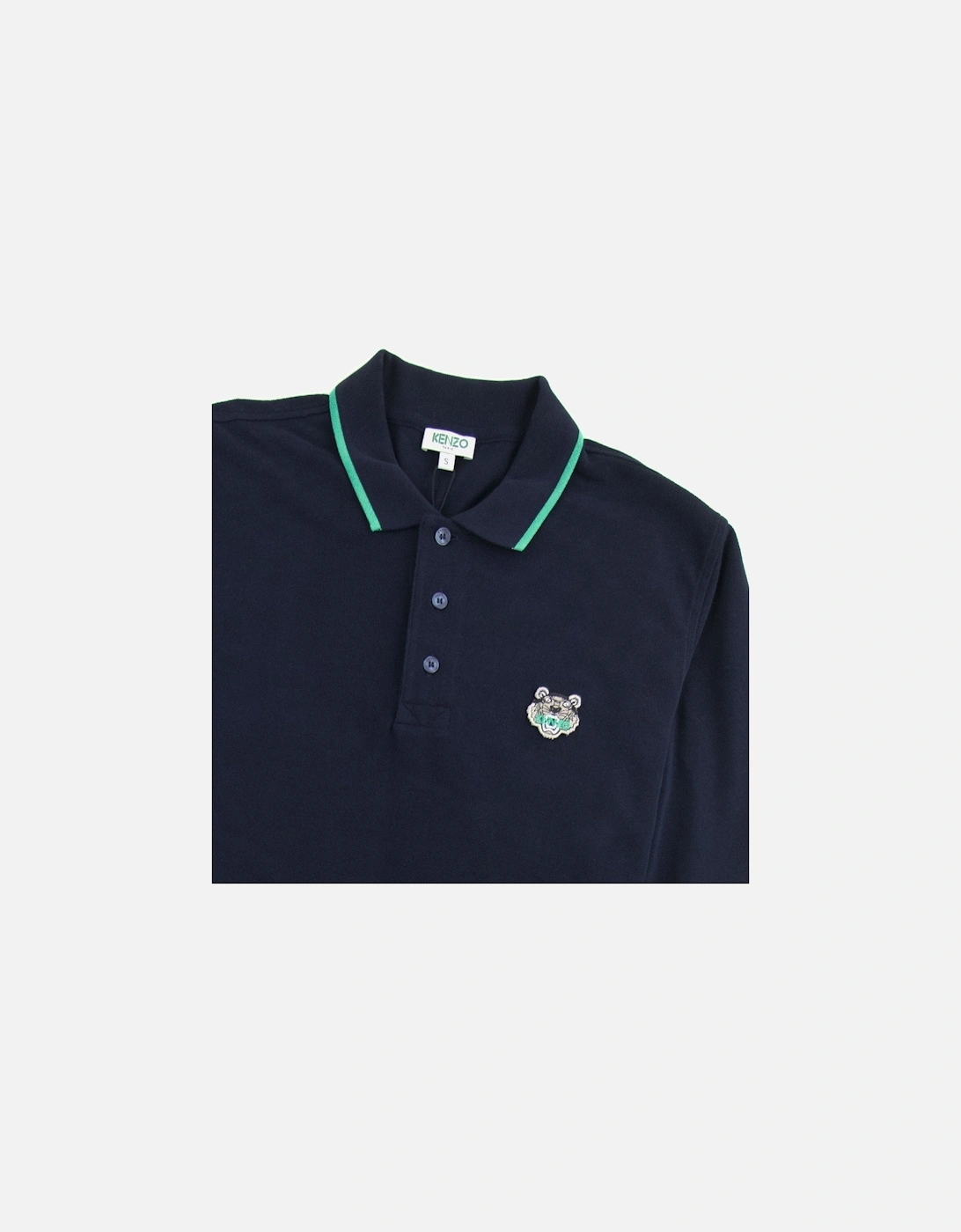 Tiger Logo Long Sleeve Polo Navy Blue