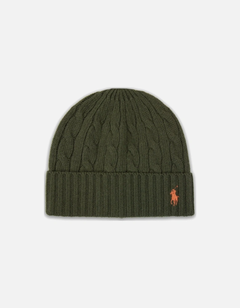 Cable-knit Merino Wool-blend Beanie Khaki