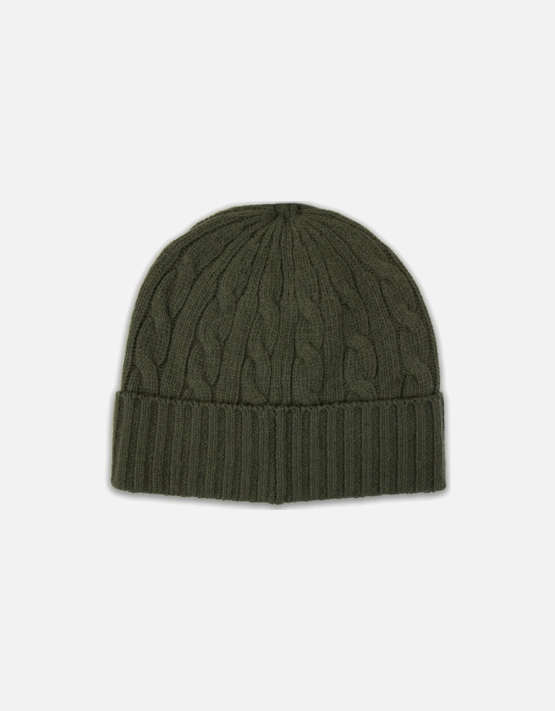 Cable-knit Merino Wool-blend Beanie Khaki