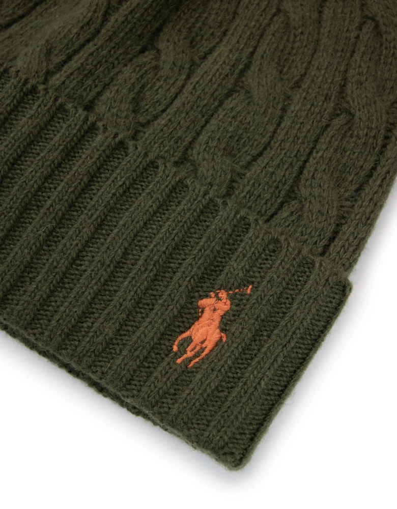 Cable-knit Merino Wool-blend Beanie Khaki