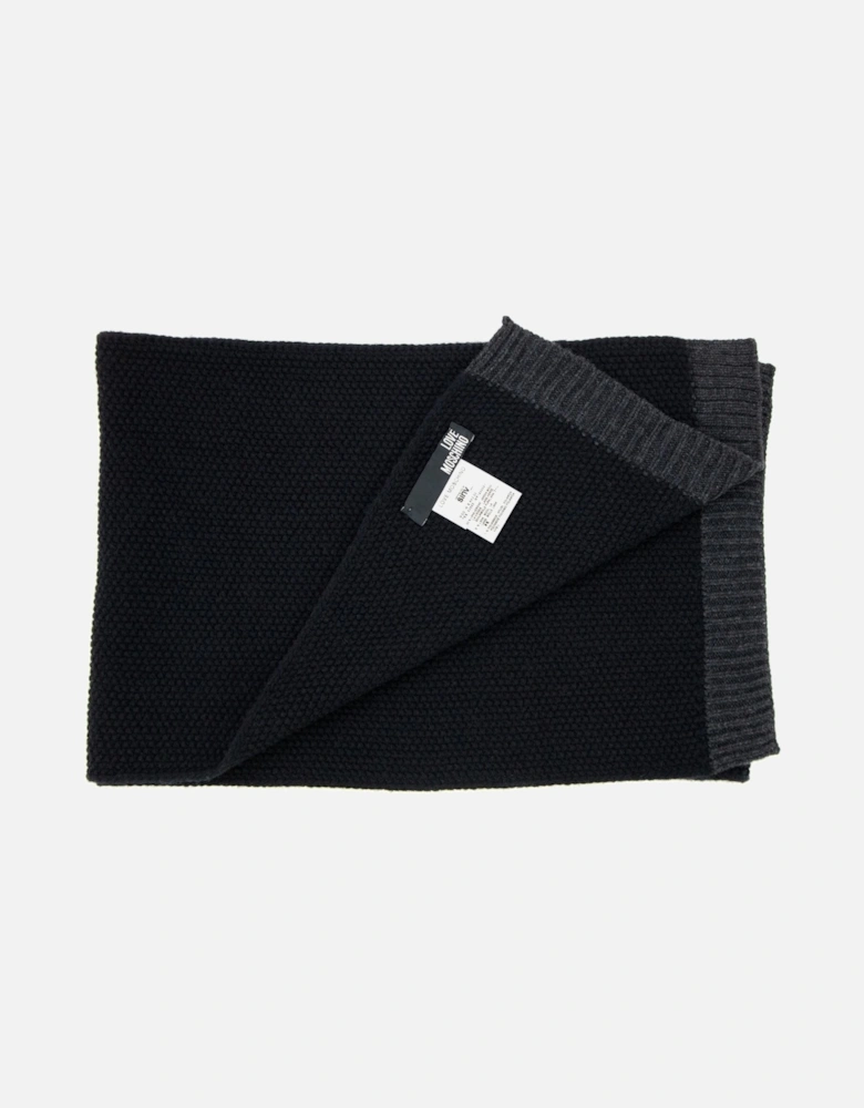 Metal Logo Lambs Wool Scarf Dark Navy