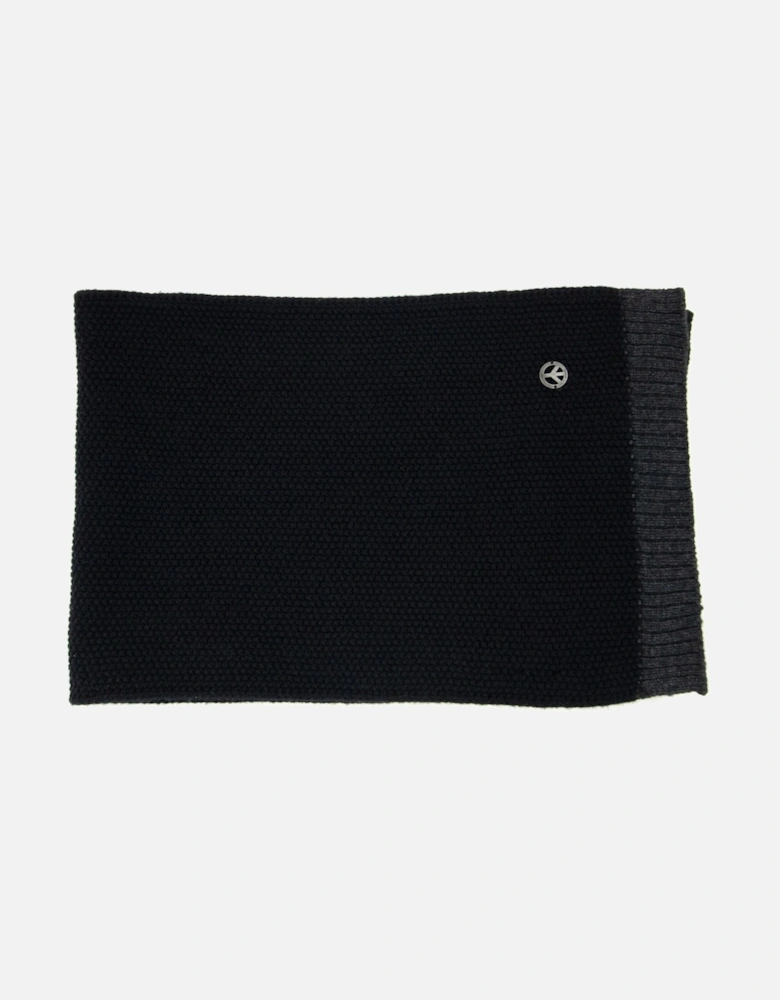 Metal Logo Lambs Wool Scarf Dark Navy