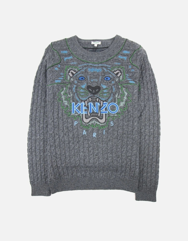 Embroidered Logo Tiger Knitted Sweatshirt Dark Grey SA30