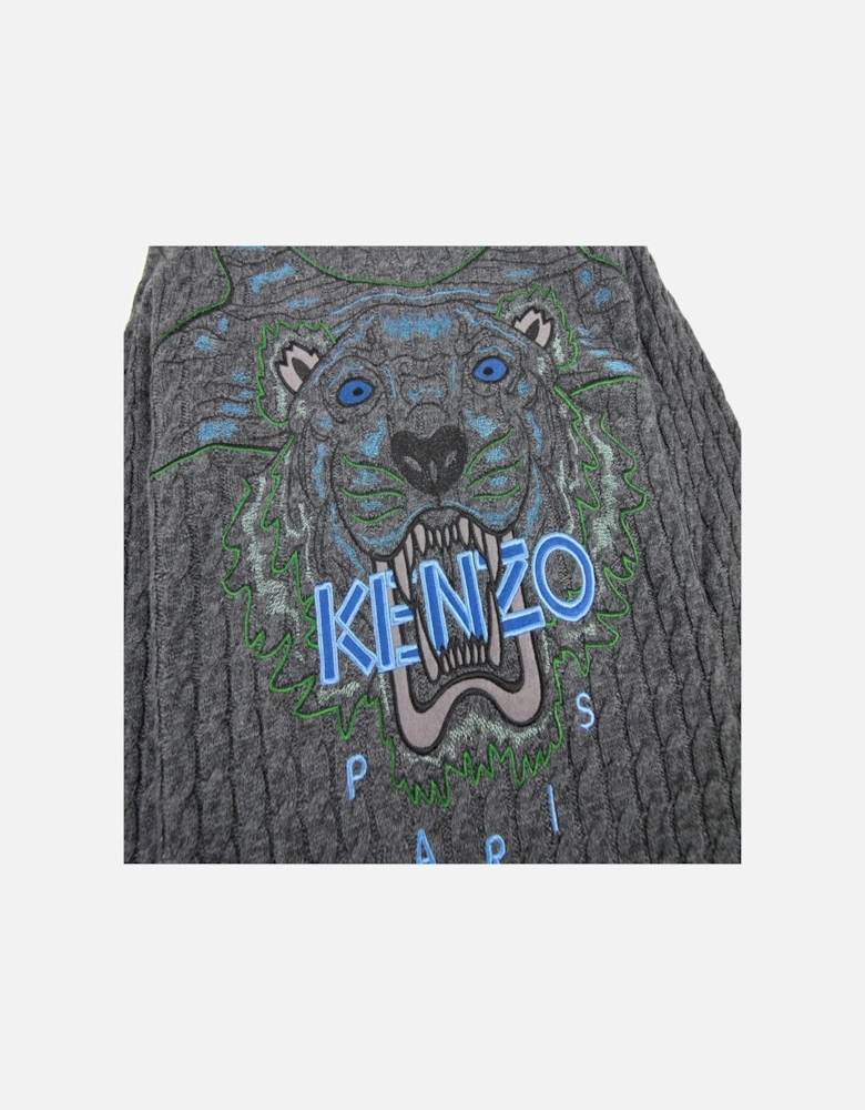 Embroidered Logo Tiger Knitted Sweatshirt Dark Grey SA30