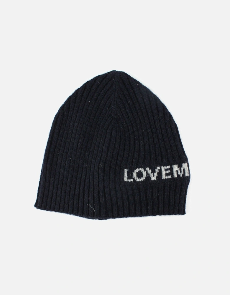 Logo Print Ribbed Knitted Beanie Navy