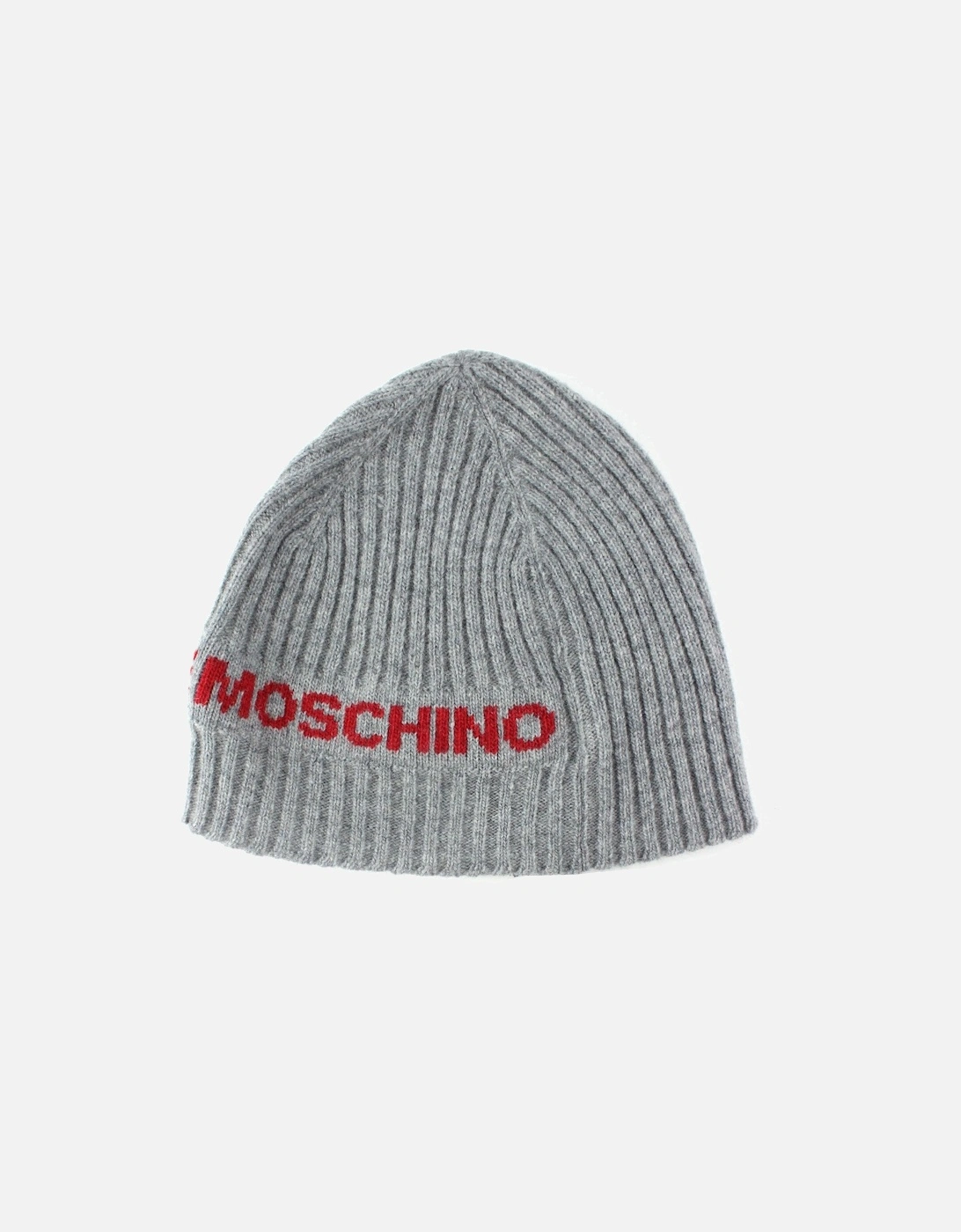 Logo Print Ribbed Knitted Beanie Grey, 2 of 1