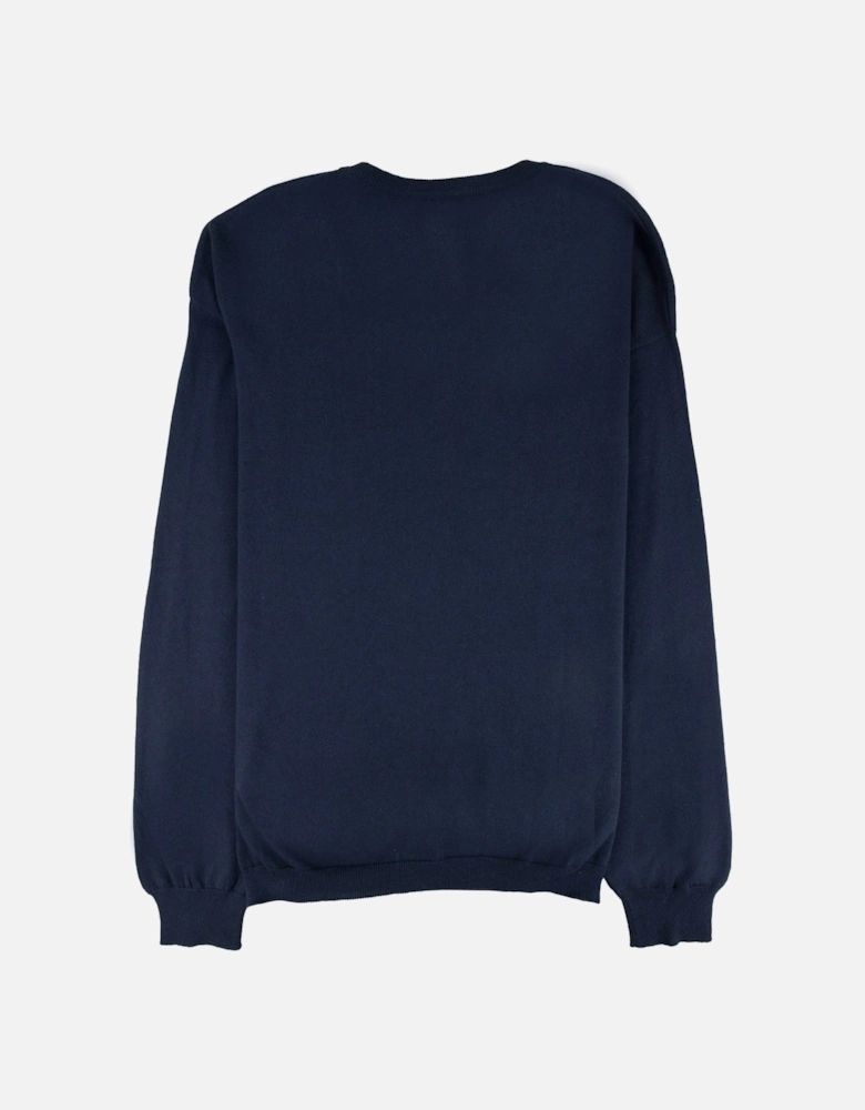 V Neck Knitted Sweatshirt Navy